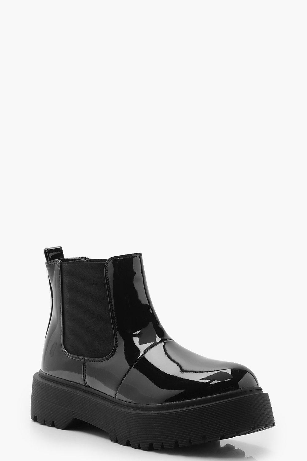 patent chunky boots