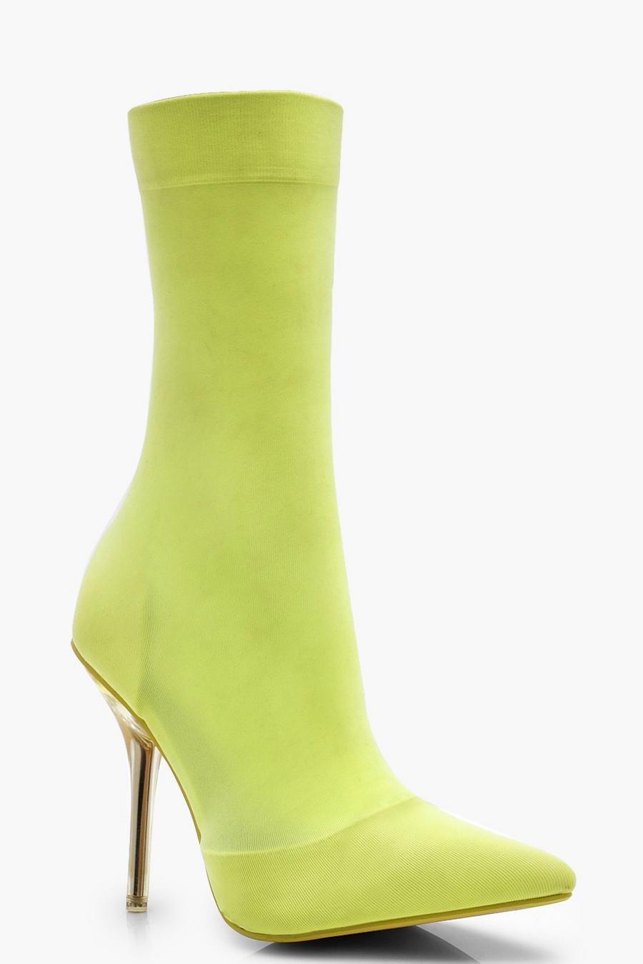 Yellow Clear Heel Pointed Toe Sock Boots image number 1