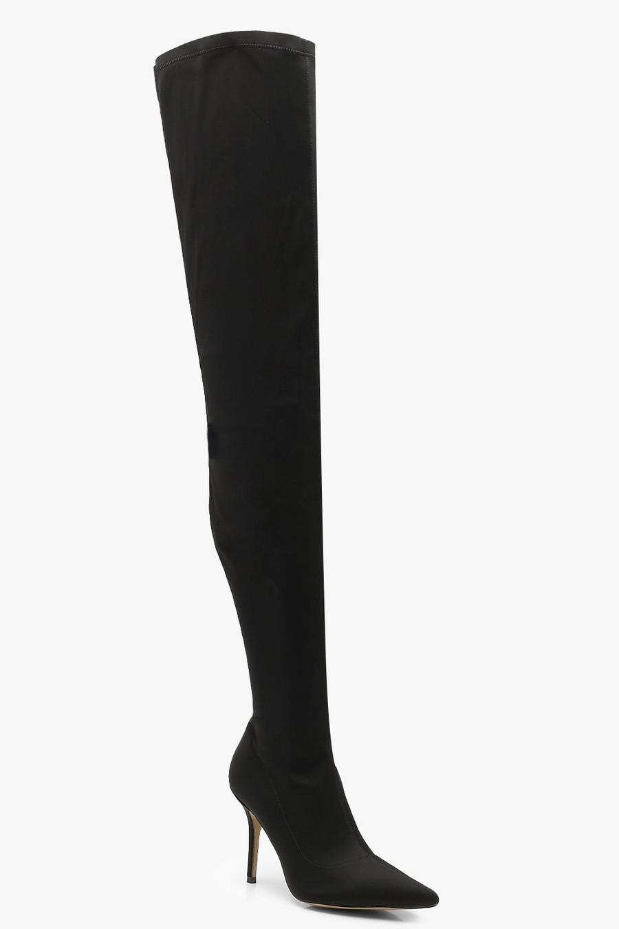 Black Stiletto Heel Thigh High Boots image number 1