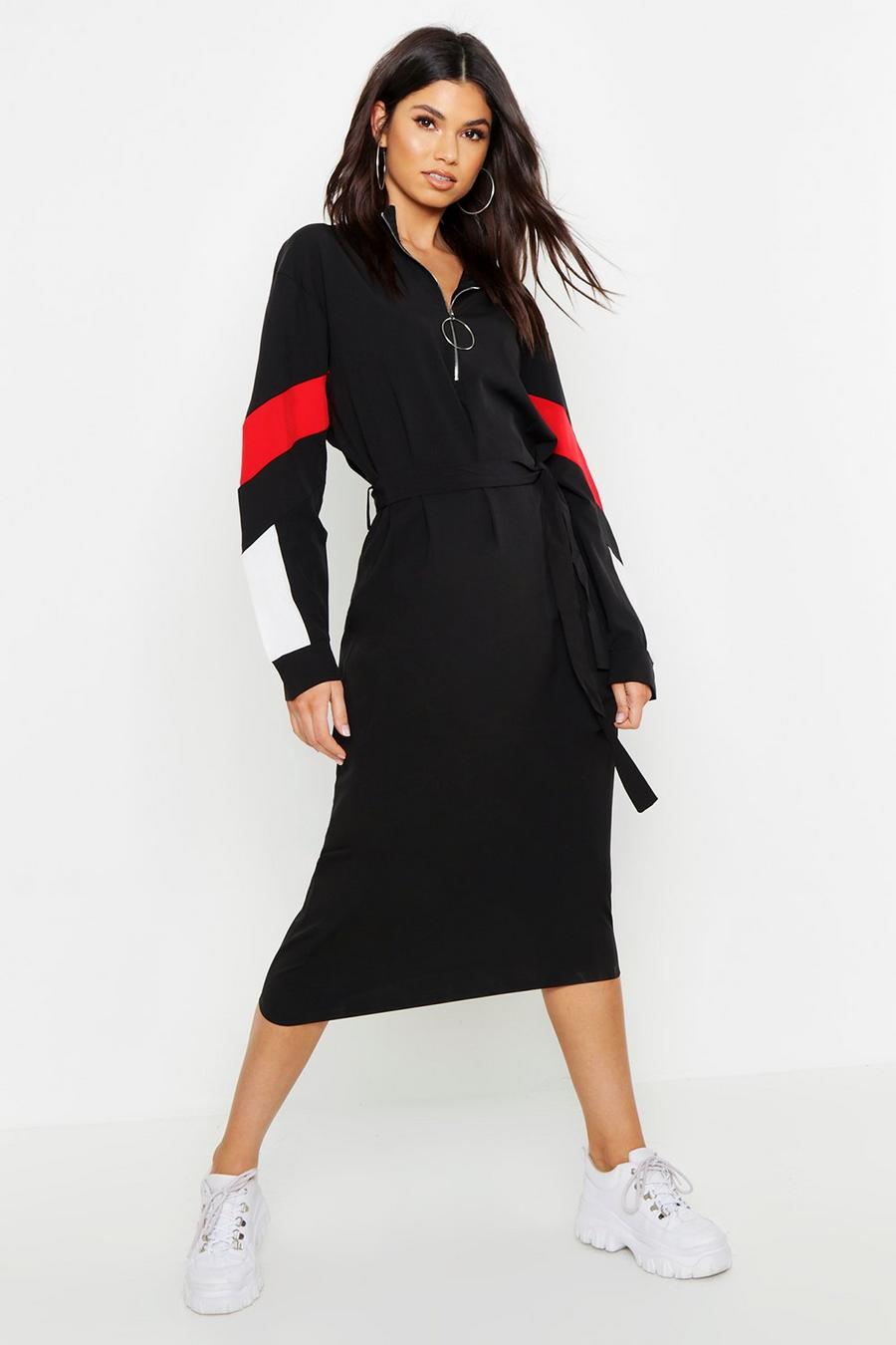 Woven Funnel Neck Midi Dress image number 1