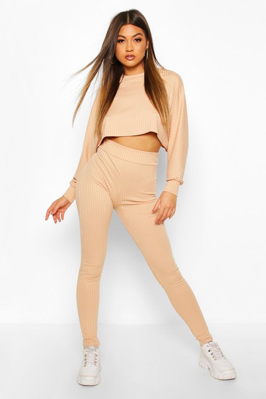 Stone Rib Knitted Oversized Top And Legging Co-Ord Set image number 1