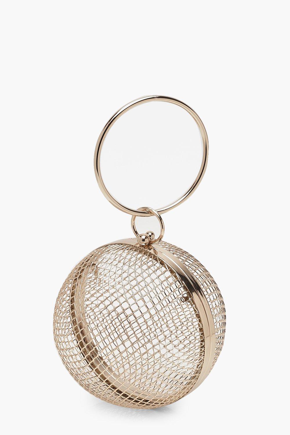 ASOS DESIGN cage sphere clutch bag in gold chain