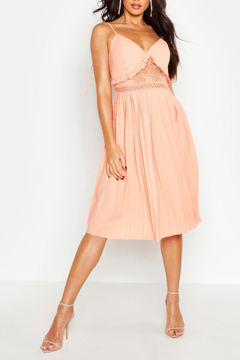 Lace insert pleated midi dress 2025