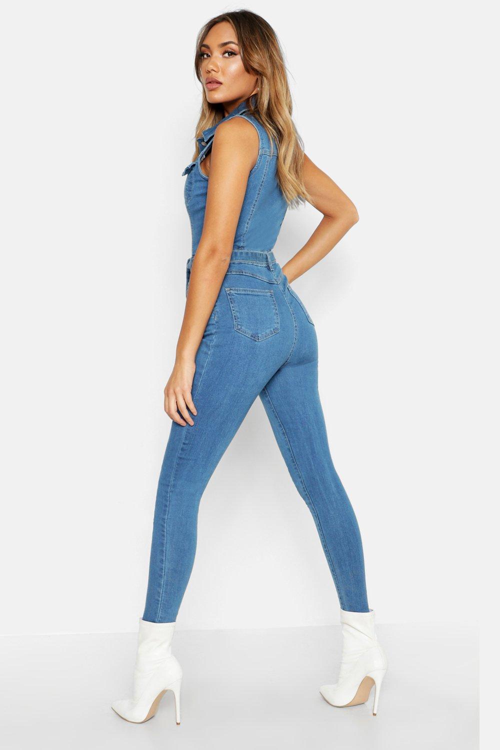 sleeveless denim boiler suit