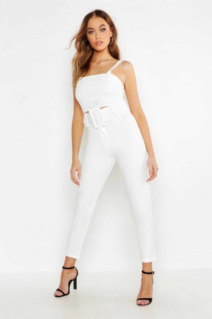 Woven Exaggerated Wide Belt Tapered Pants image number 1