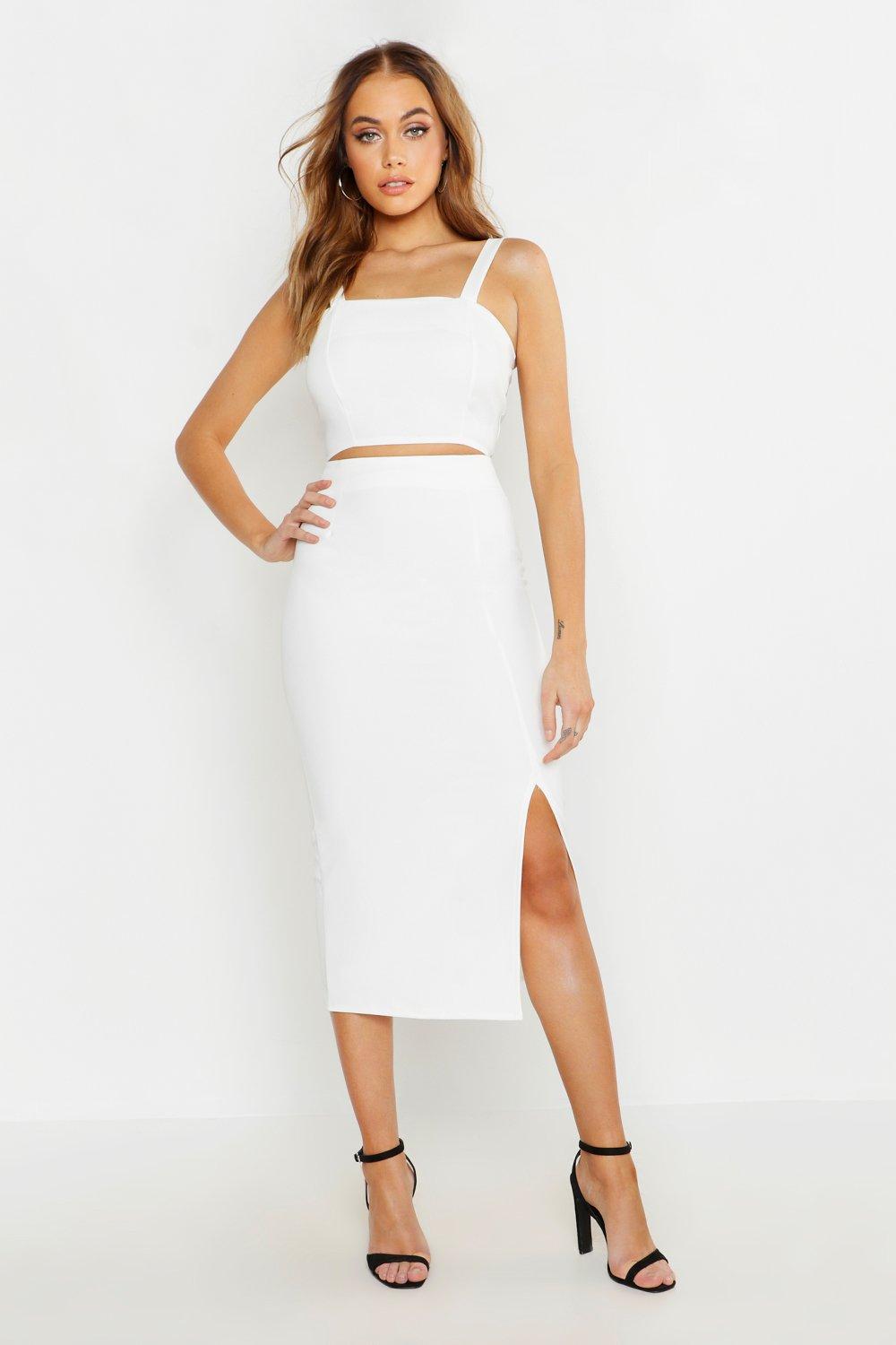 white co ord set skirt and top