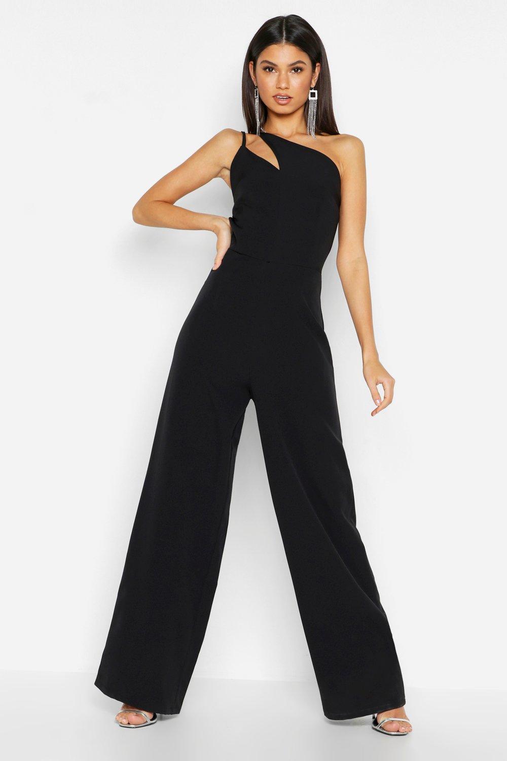 one sleeve jumpsuit black