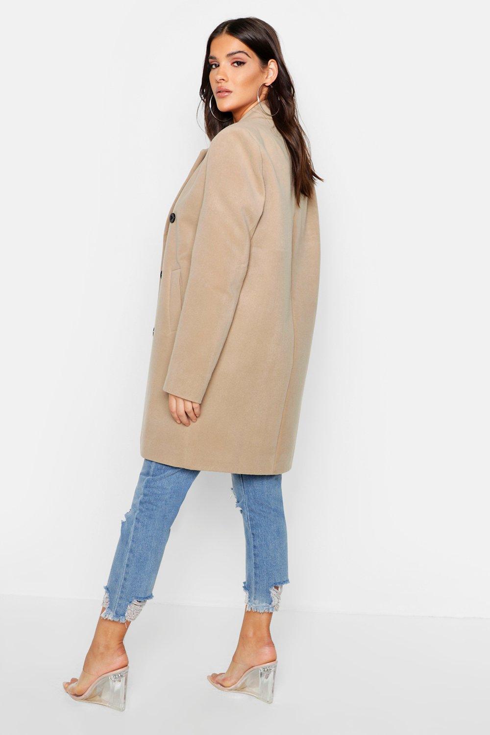 Boohoo double breasted coat in clearance camel