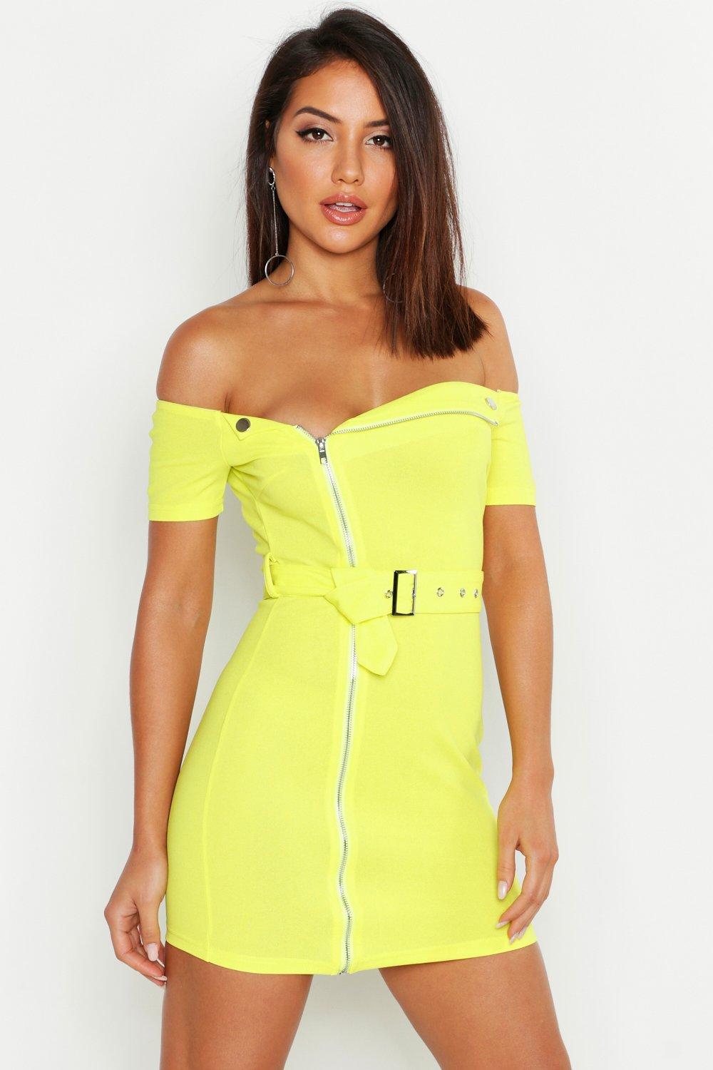 Zip front on sale belted mini dress