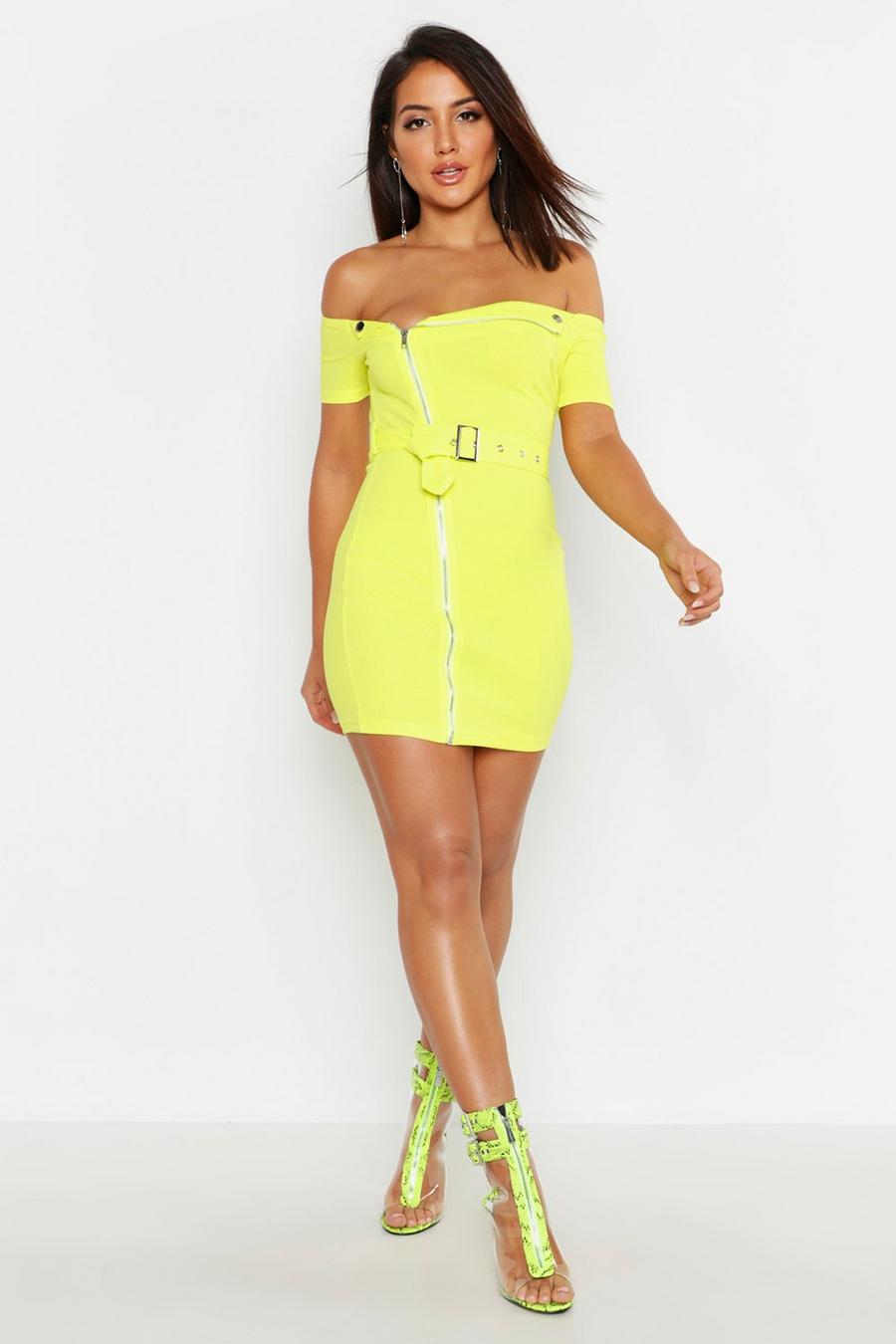 Lime Zip Front Belted Mini Dress image number 1