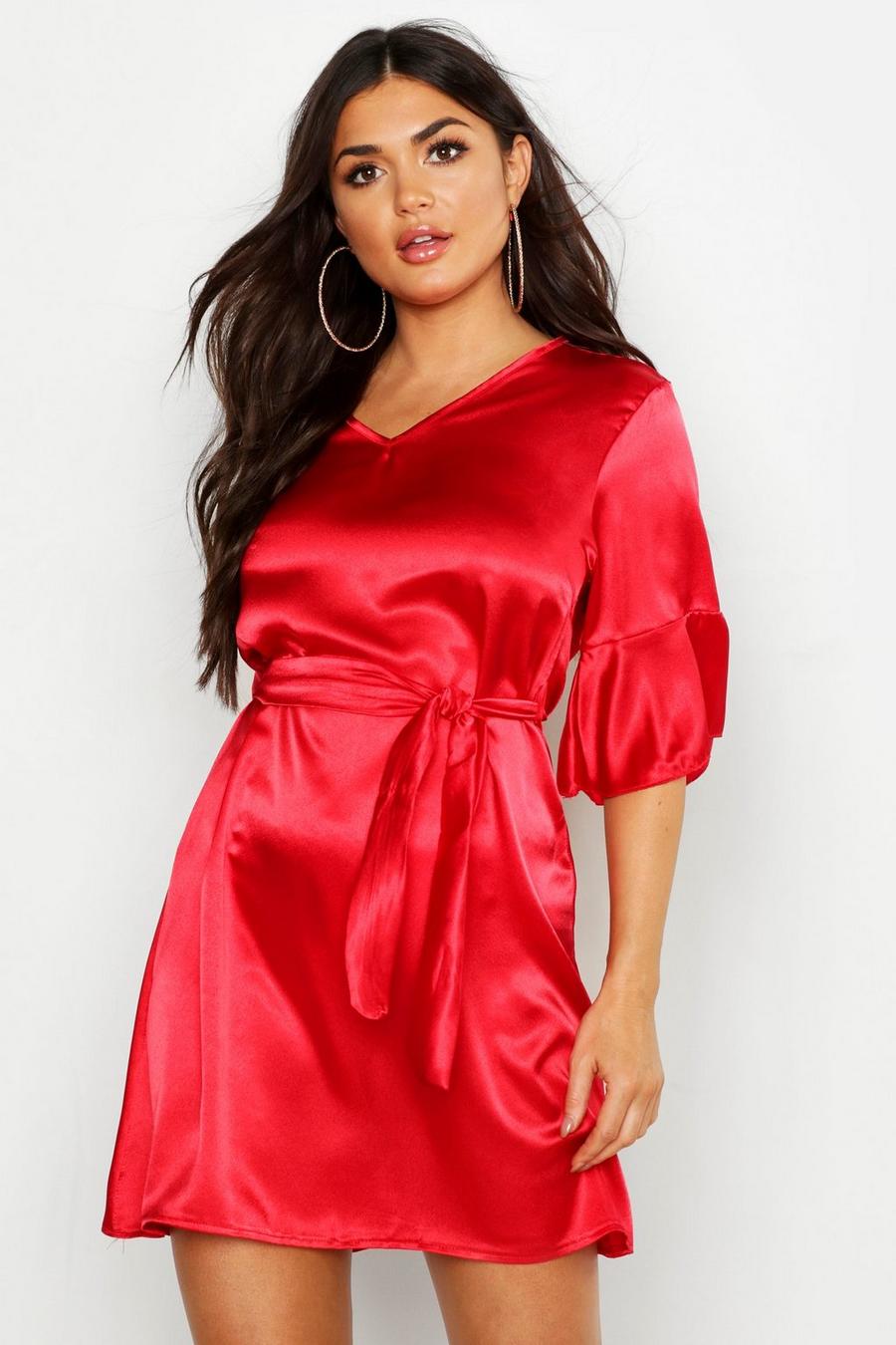 Woven Ruffle Sleeve Tie Dress image number 1