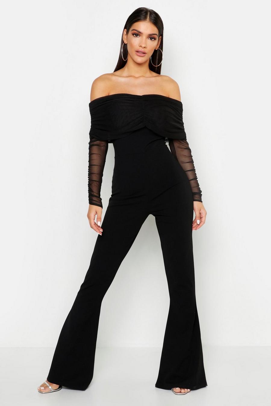Black svart Jumpsuit i draperad mesh med bara axlar image number 1