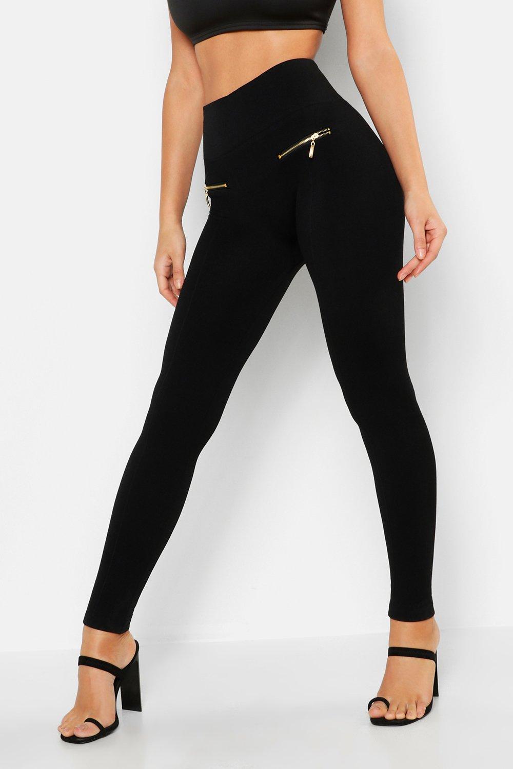 Zip Front Fleece Lined Leggings Boohoo Uk