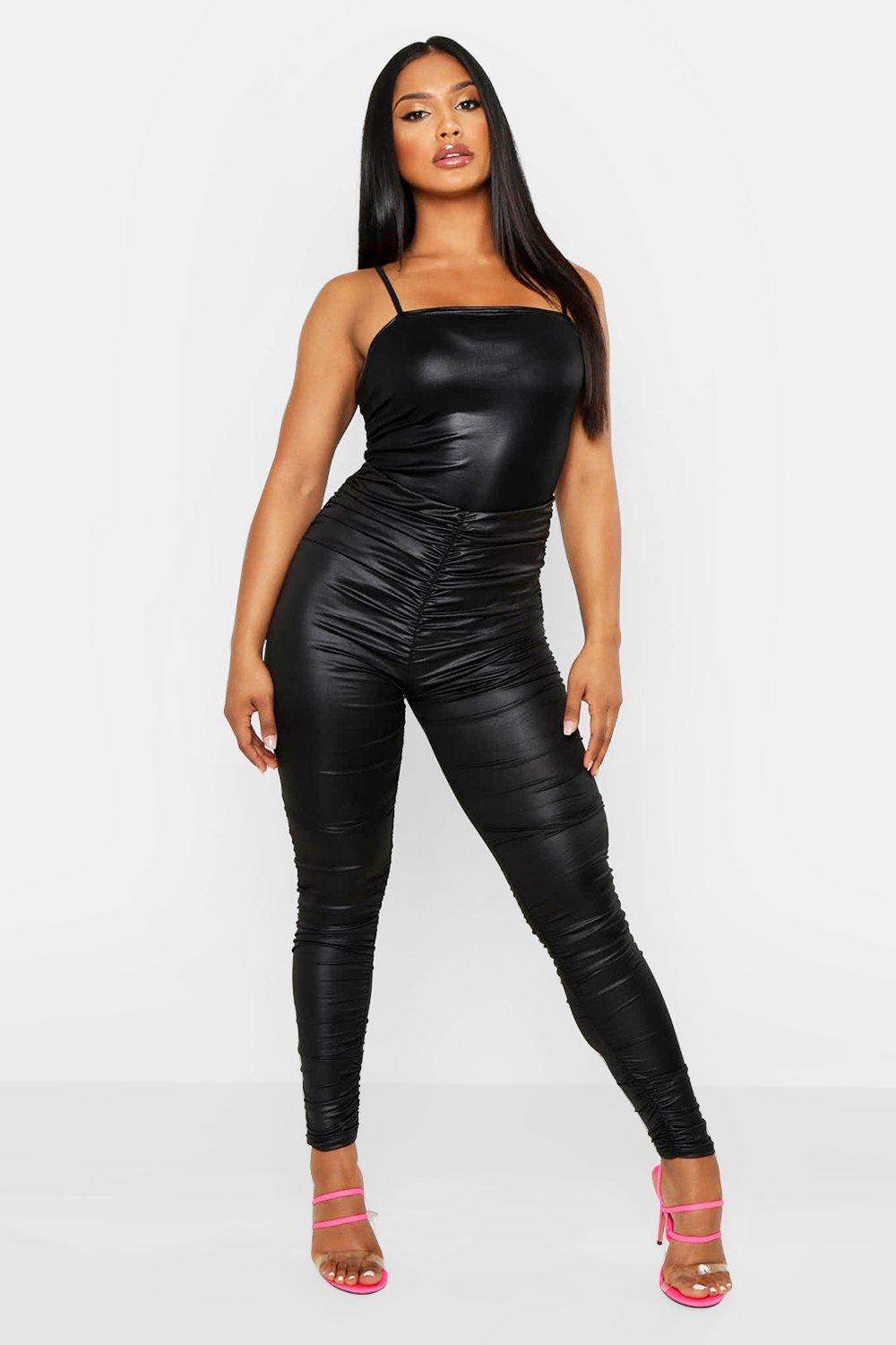 ruched leather leggings