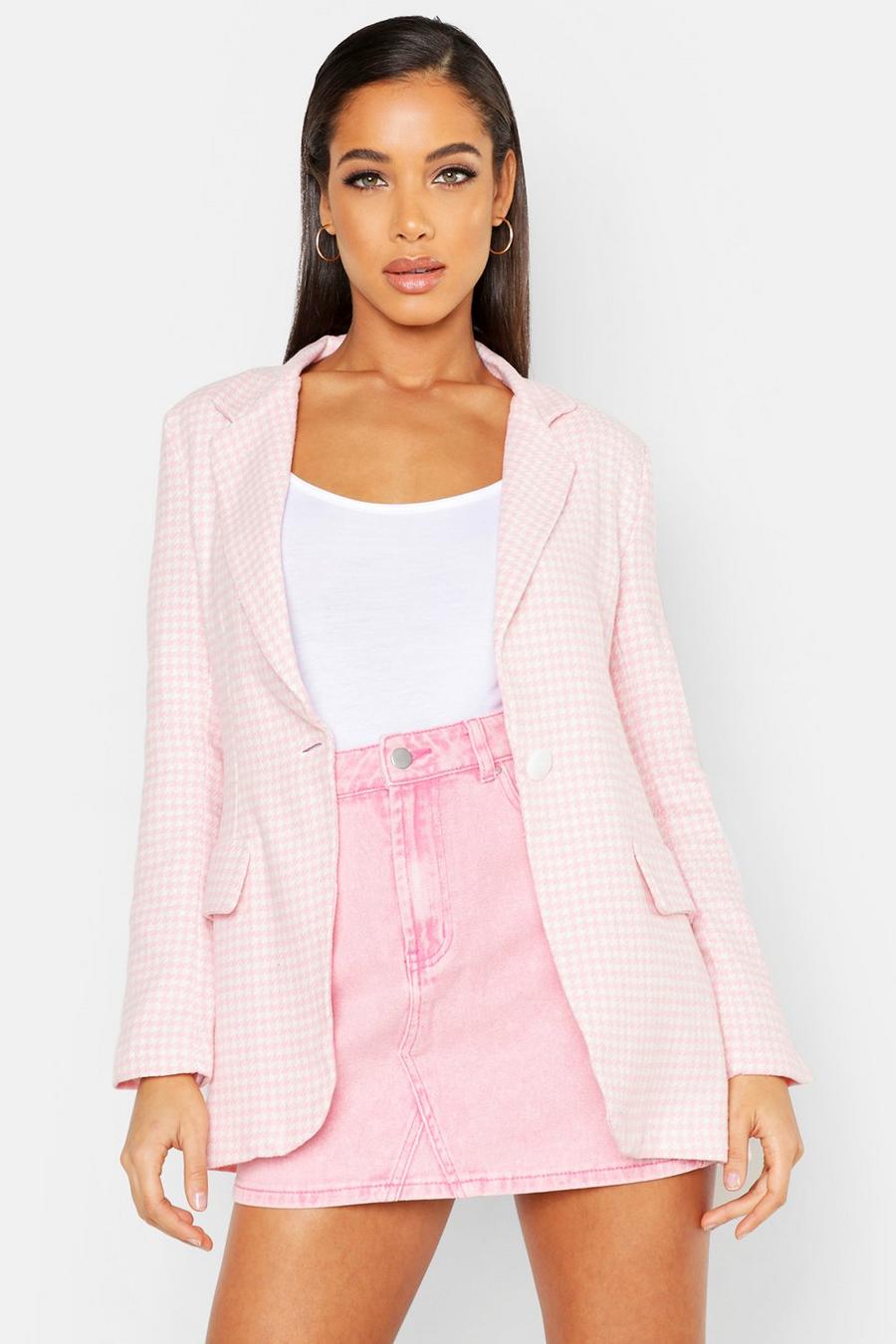 Pink rosa Woven Dogtooth Button Blazer image number 1