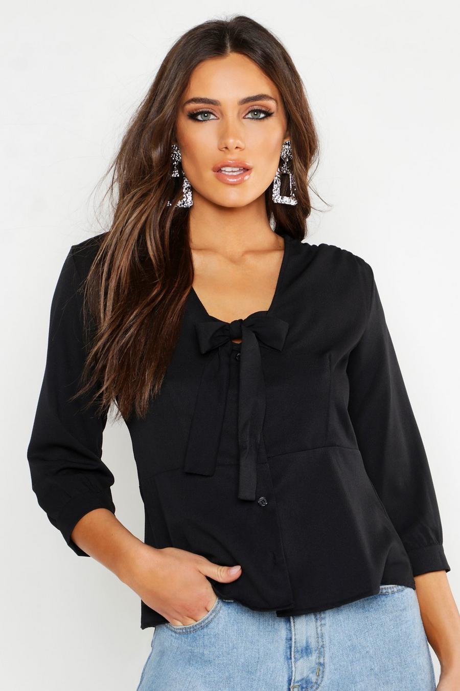 Woven Tie Front Blouse image number 1