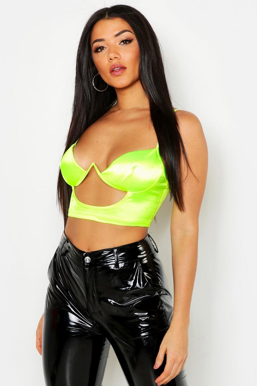 Neon-lime Satin Underwired Cut Out Bralet image number 1