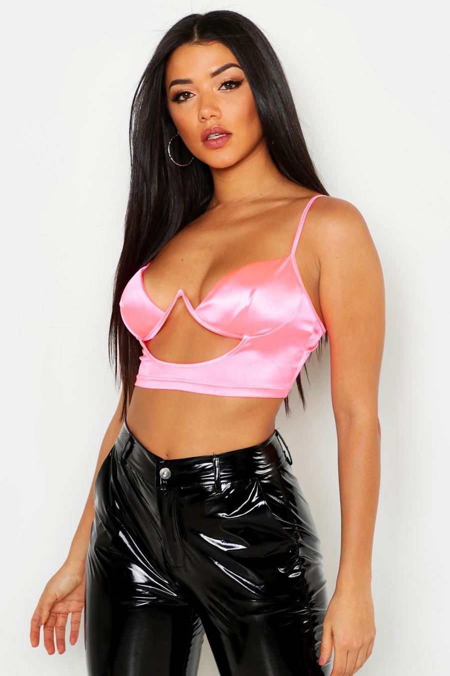 Neon-pink Satin Underwired Cut Out Bralet image number 1