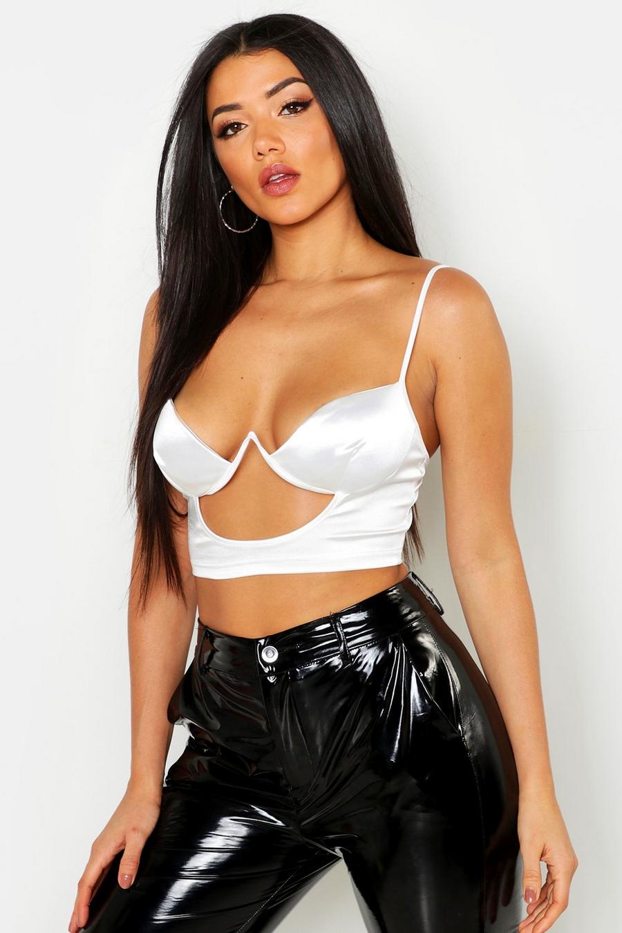 White Satin Underwired Cut Out Bralet image number 1