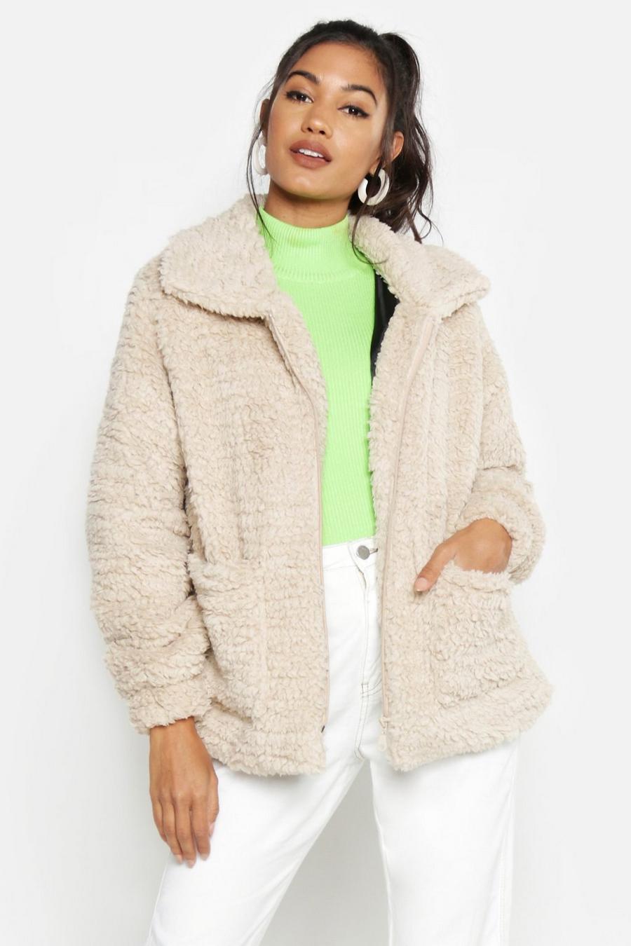 Collared Teddy Faux Fur Jacket image number 1