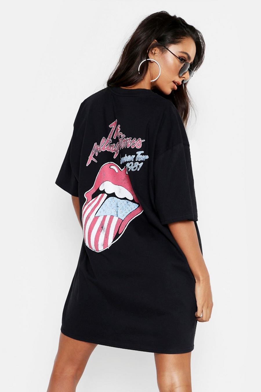 Black "Rolling Stones" T-shirtklänning med officiellt tryck image number 1