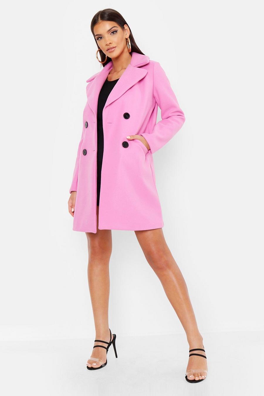 Abrigo con efecto lana con cinturón y botón de cuerno, Pink image number 1