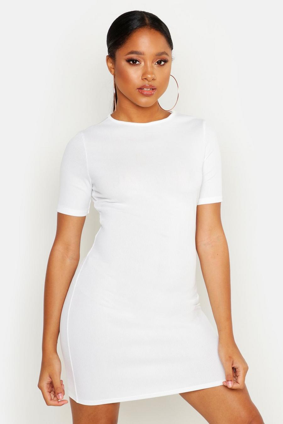 Ribbed Mini Dress, White image number 1