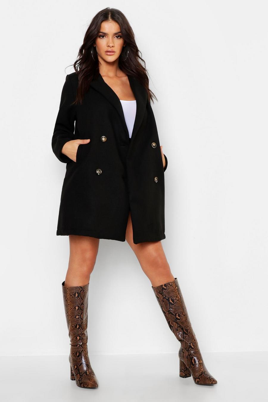 Black Oversized Double Breasted Wool Look Coat