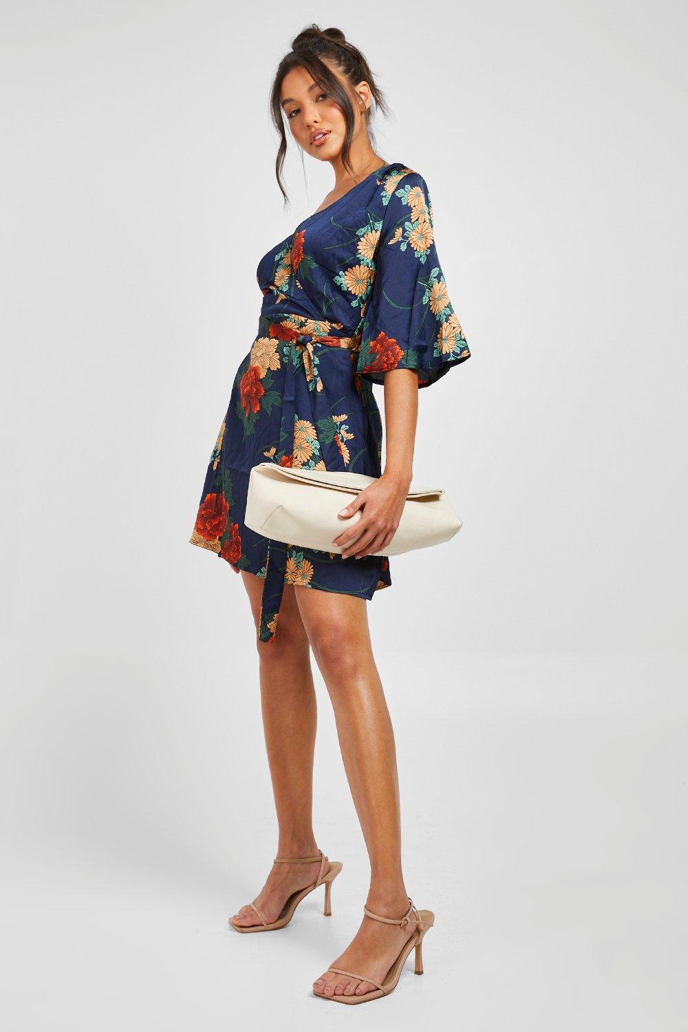 Boohoo navy wrap dress sale