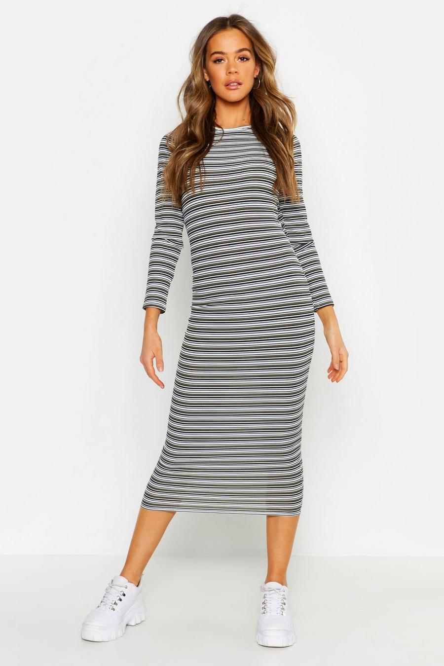 Stripe Ribbed Long Sleeve Midaxi Dress image number 1
