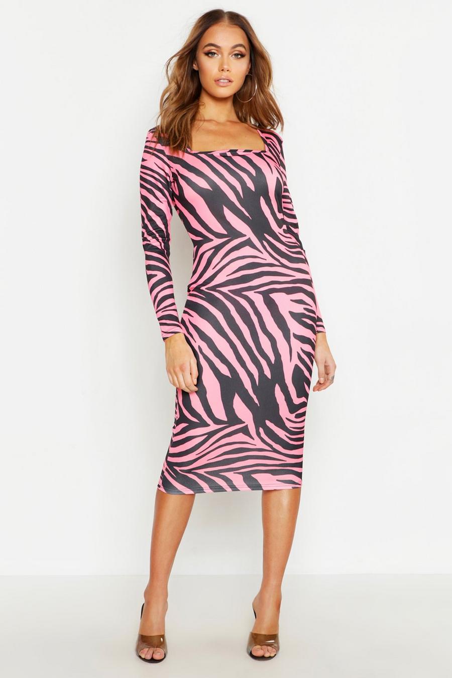 Neon Tiger Print Long Sleeve Midi Dress image number 1