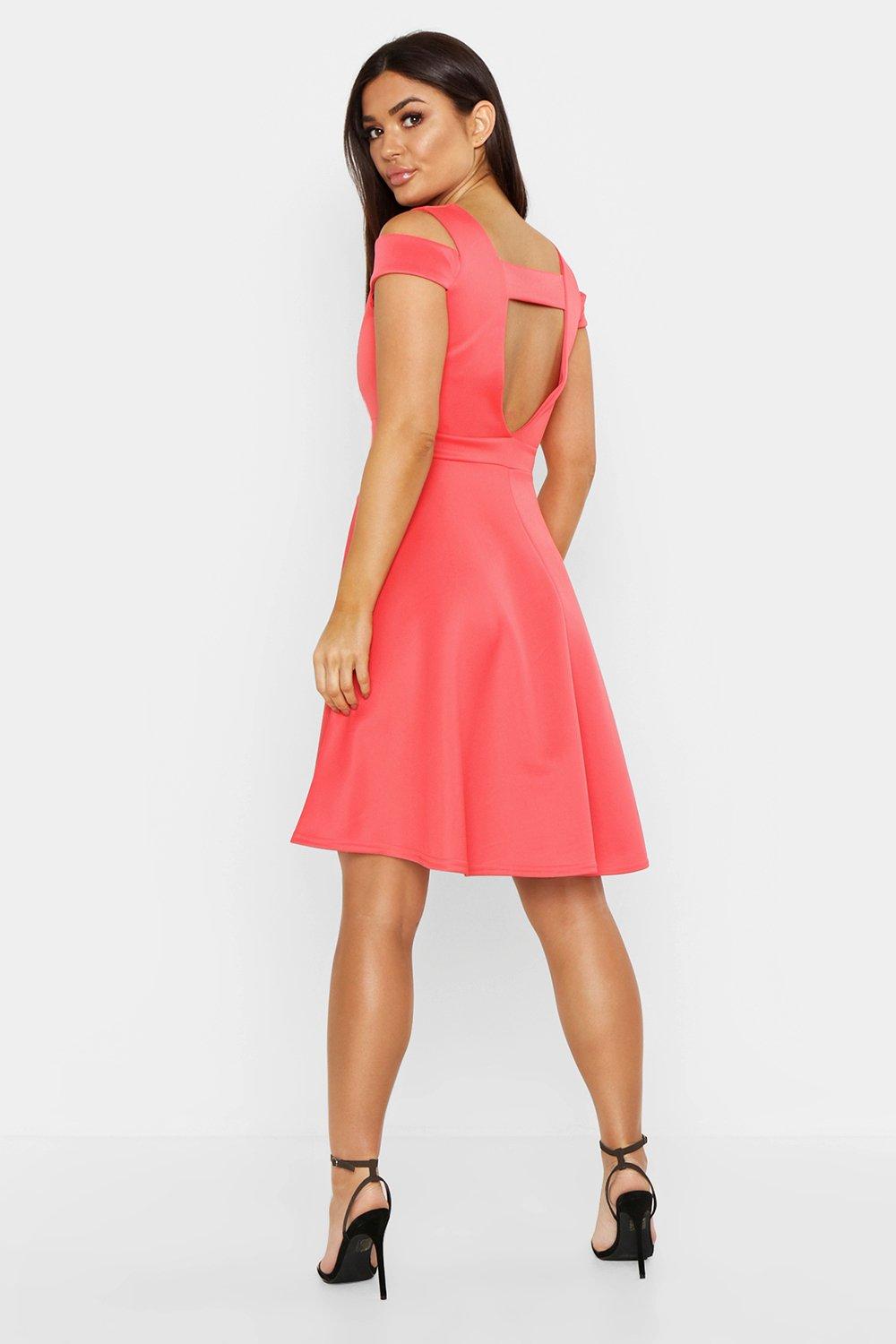 bardot plunge high low skater dress