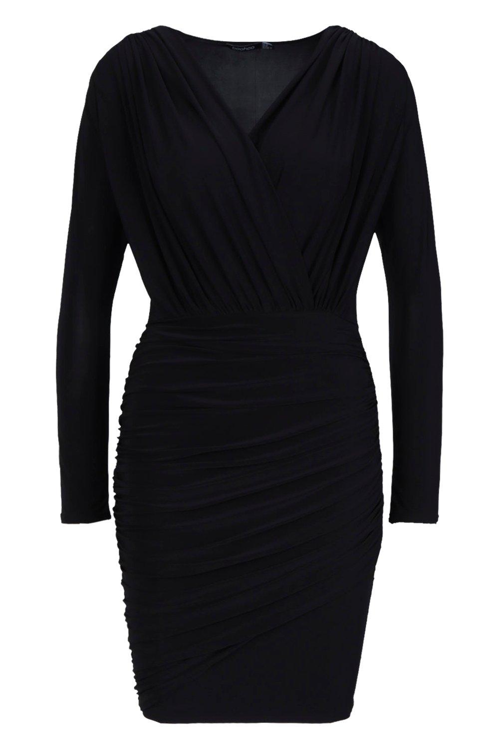 wrap long sleeve bodycon dress
