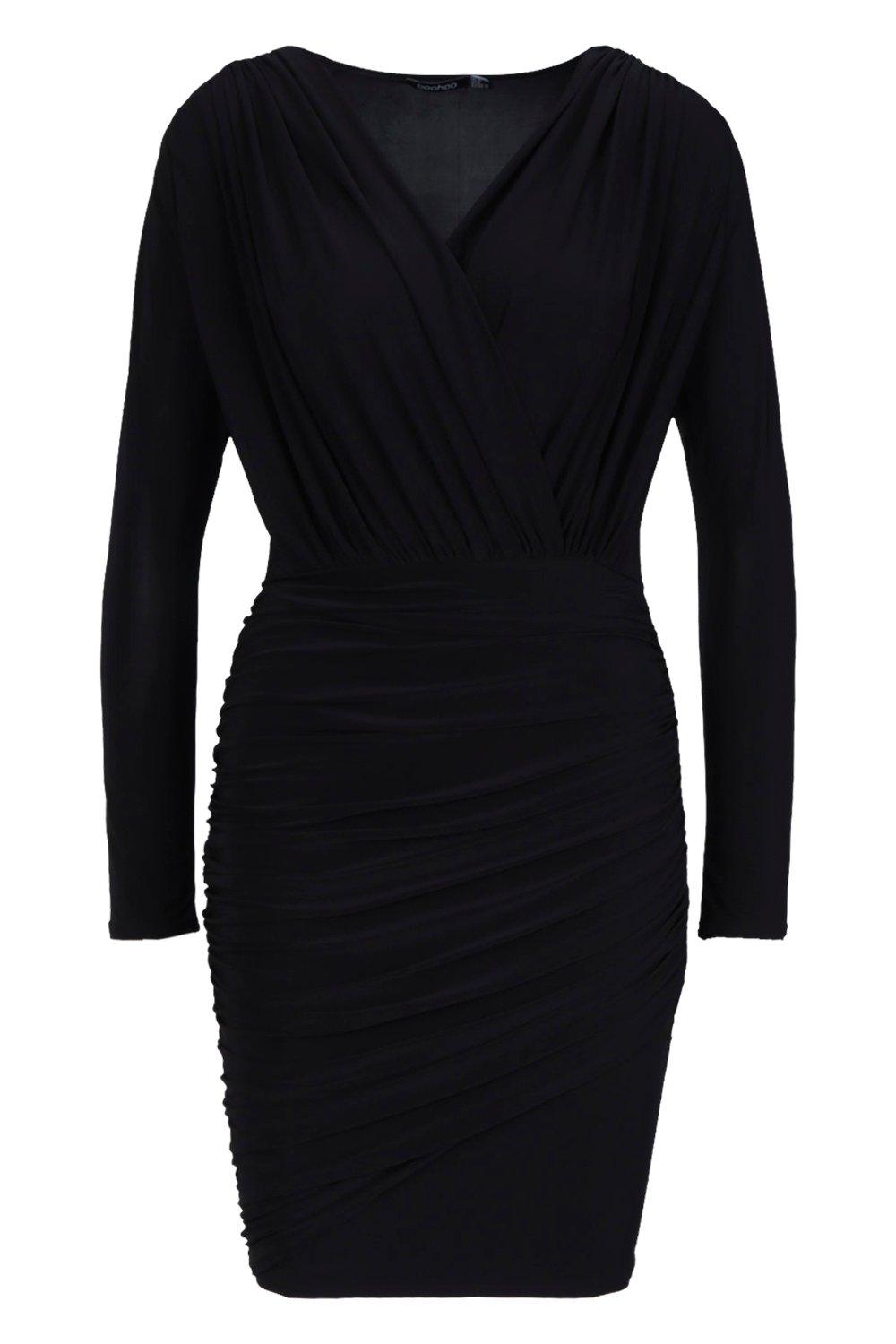 wrap long sleeve bodycon dress