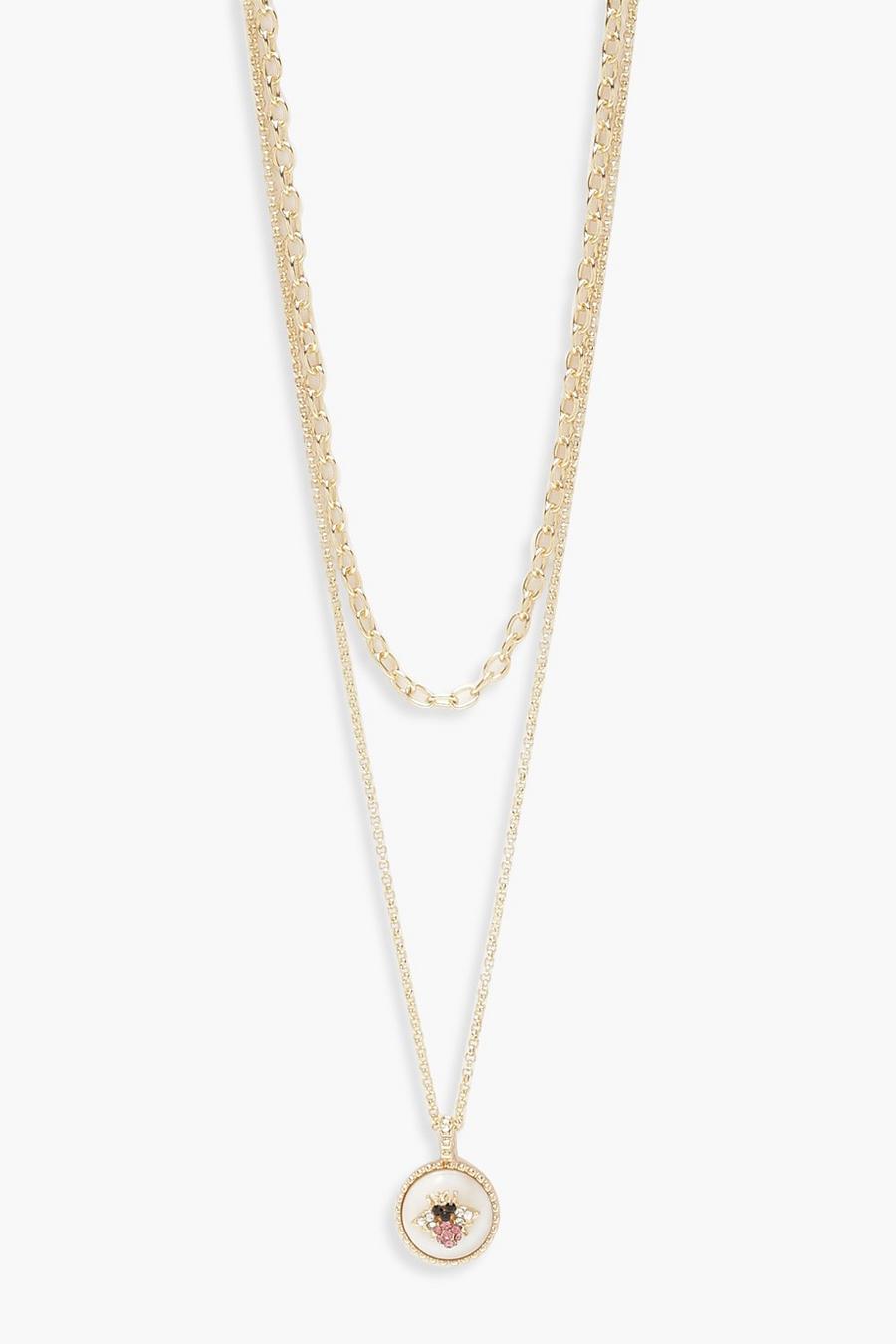 Gold metallic Diamante Bee Pendant Layered Necklace
