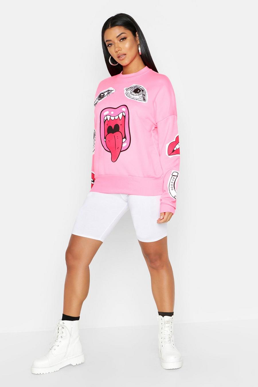 Neon-pink Face Graphic Sweater image number 1