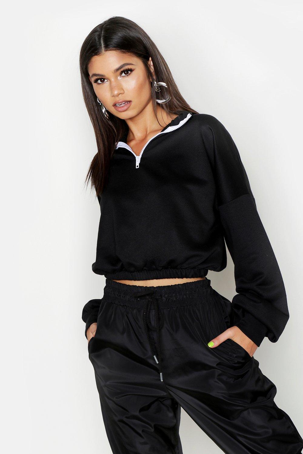black zip front sweater