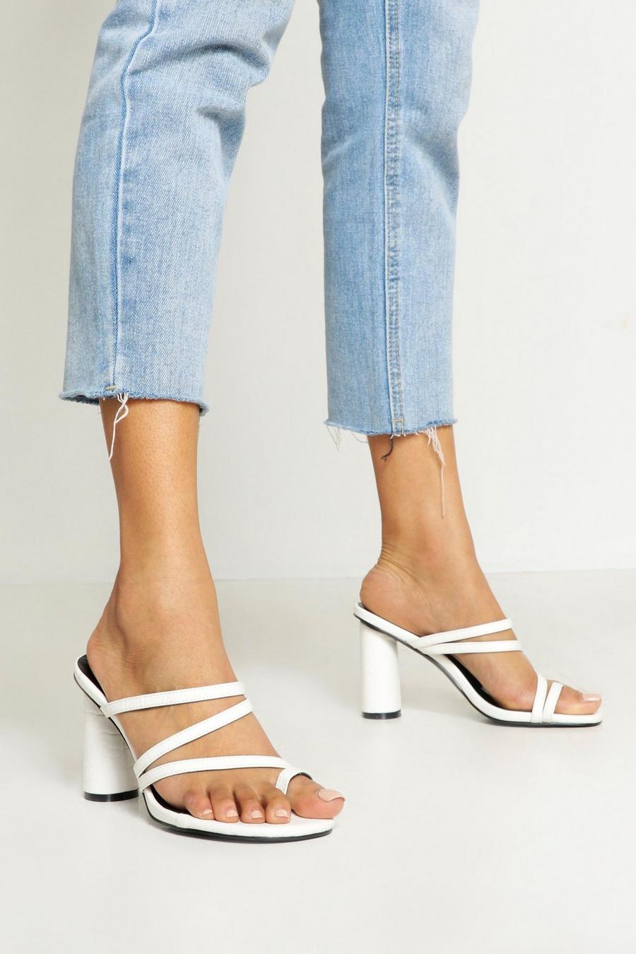 White Cylinder Heel Strappy Mules image number 1