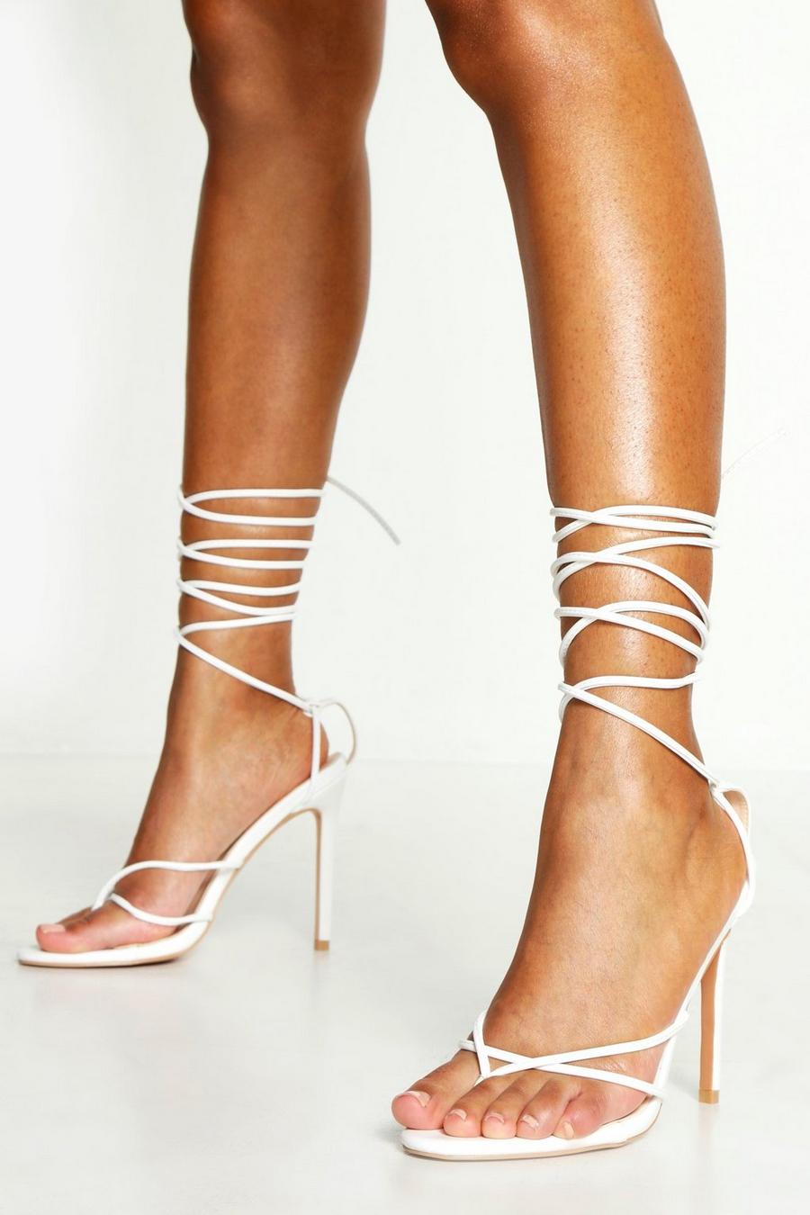 White bianco Toe Post Wrap Ankle Heels