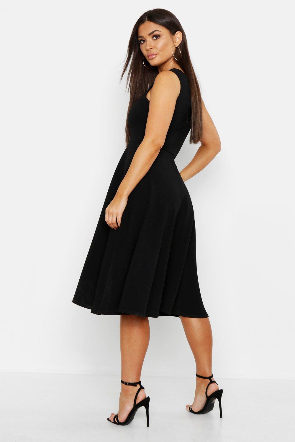 square neck midi skater dress