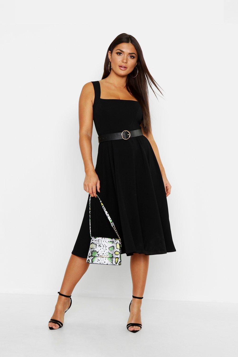 square neck midi skater dress