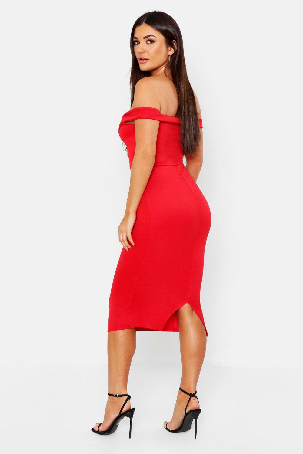 Sweetheart off shoulder bodycon best sale midi dress