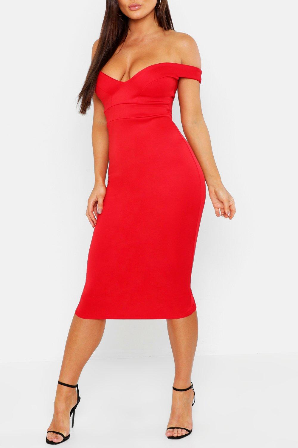 Sweetheart off shoulder bodycon hotsell midi dress