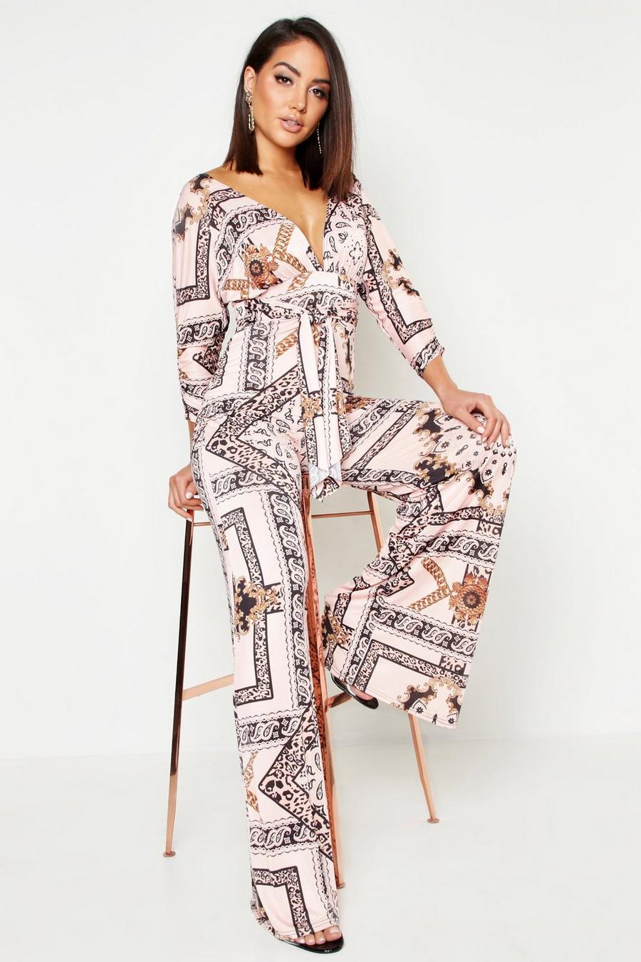 Slinky Chain Print Wide Leg Plunge Jumpsuit image number 1