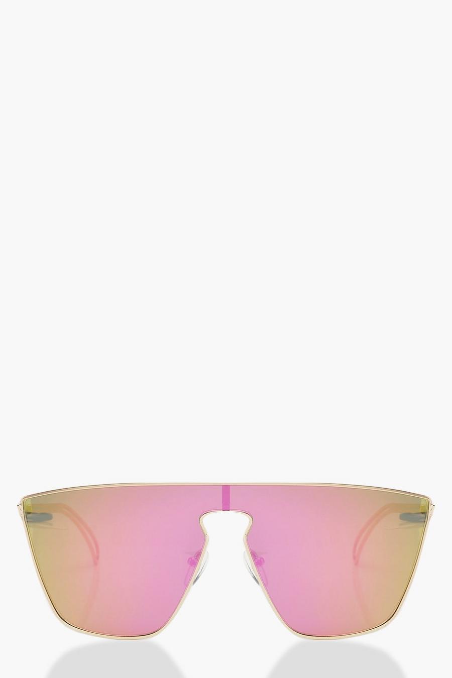 Reflektierende Visier-Sonnenbrille mit Tasche, Mehrfarbig image number 1