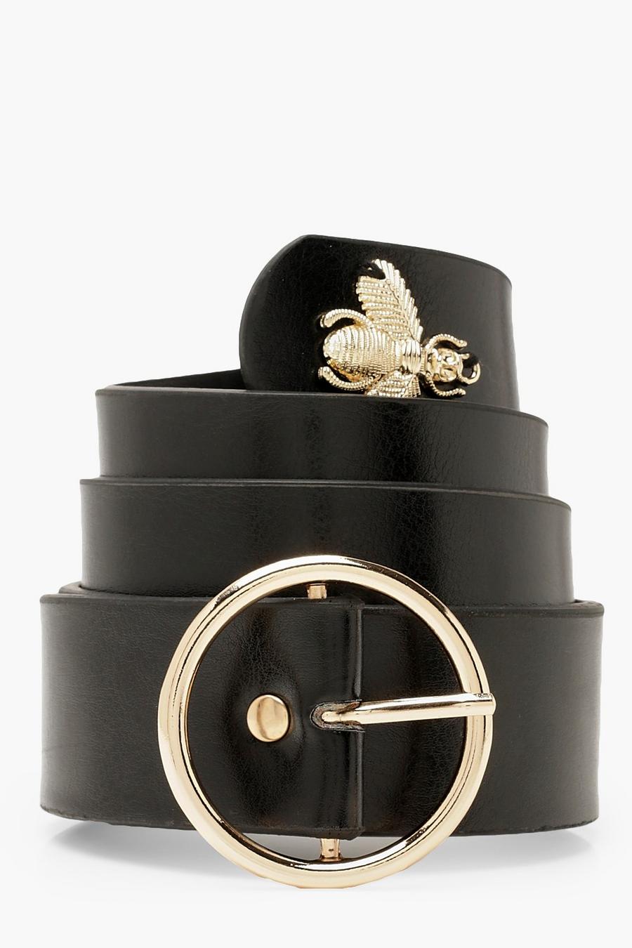 Cinturón con anillo redondo y adorno con forma de abeja, Negro nero