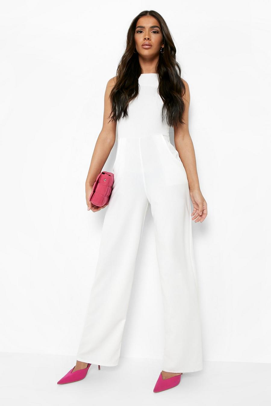 Ivory Round Neck Textured Jumpsuit image number 1