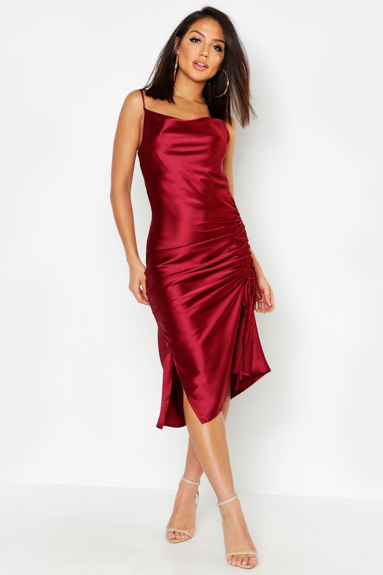 Satin ruched sale side dress