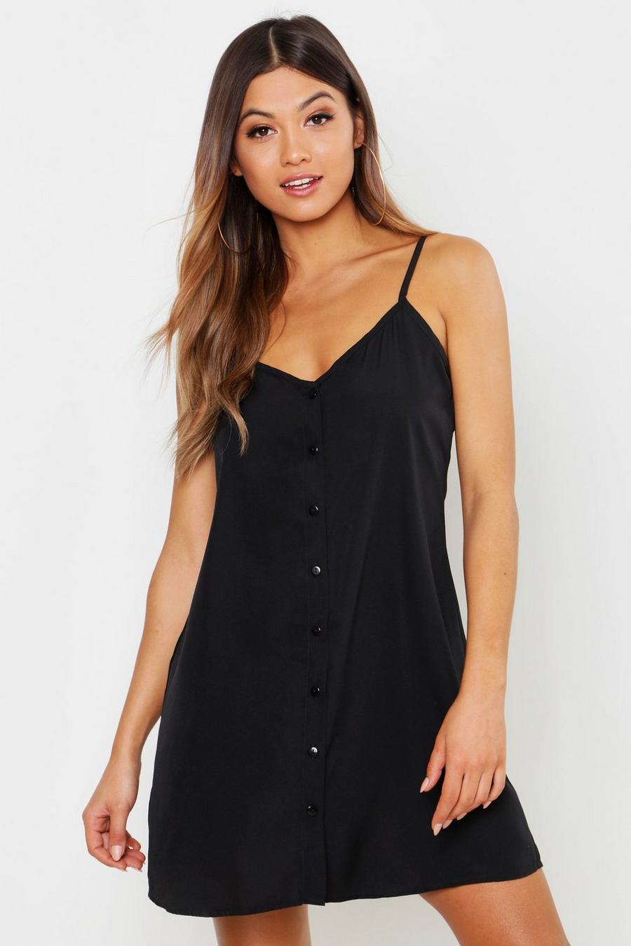 Black Button Through Woven Cami Shift Dress image number 1