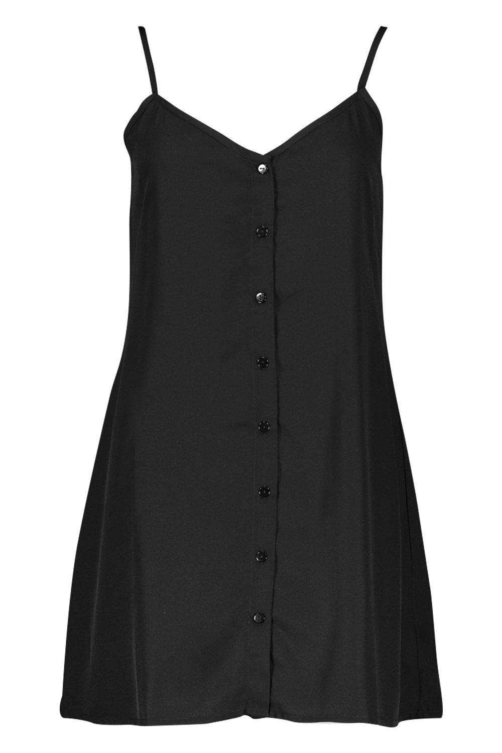 Button Through Woven Cami Shift Dress boohoo IE